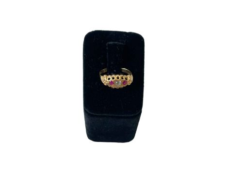 Chester hallmarked 18 carat gold ruby set ring, 1918, size O.