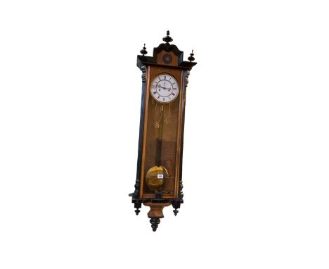 Victorian walnut and ebonised double weight Vienna wall clock, 123cm.