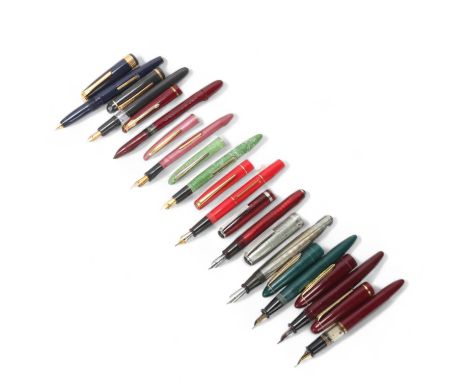 11 vintage lever-fill and piston fountain pens, including models by Imperial, Global-Star, Queensway, Raja, Dixon, Orium and 