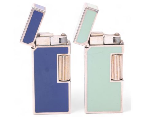2 vintage Dunhill Rollagas lighters, with blue and aqua lacquer bodies, makers marks to base, No 60130 & 57773, length 5.2cmN