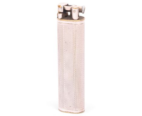 A vintage Dunhill silver plated lighter, slimline model with hammer arm, makers marks to base, height 7cmsome rubbing to surf