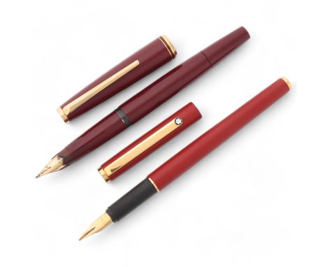 A 1970s' Montblanc 221 piston fill fountain pen, with burgundy resin body and gilt metal trim, 14ct gold nib, together with a