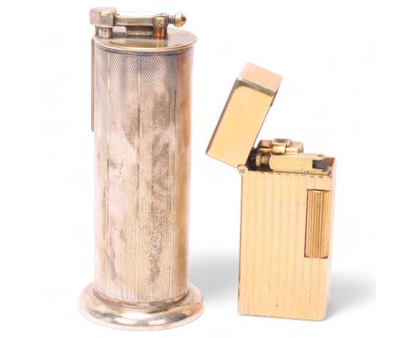 2 vintage Parker desk lighters, silver plater Roller Beacon and gilded table lighter, both with makers marks to base, tallest