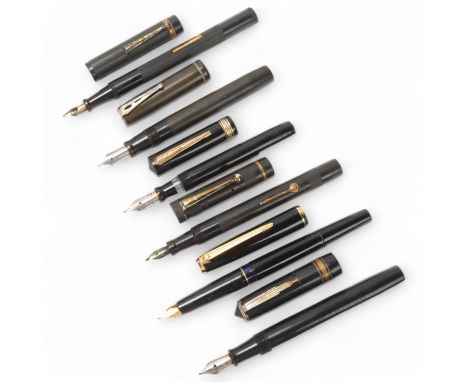 6 vintage fountain pens early to mid 20th century, including Orium Major, Pelikan, Diamond, Parlour Prince, R Esterbrook No66
