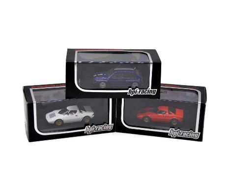 HPI-Racing die-cast model vehicles, three including ref. 8057 Lancia Delta HF Integrale Hi-Fi, black body, 1:43 scale; ref. 8