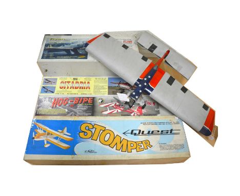 Five aero model aircraft kits, including deBolt 'All-American Senior', built and painted red, white and blue, 49" wing span, 