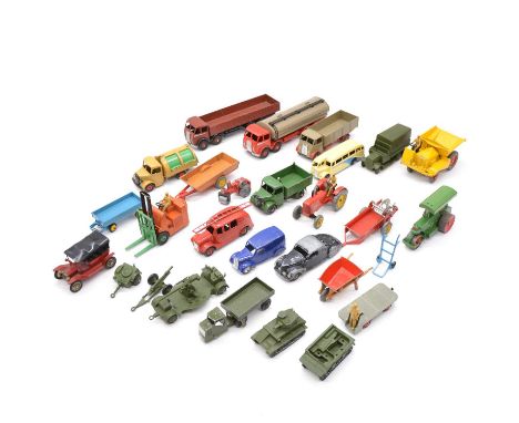 Dinky Toys die-cast model vehicles and trucks, including Foden 8-wheel lorry, brown body with silver trim, type 1 grill; Fode