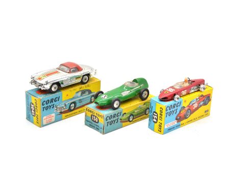 Corgi Toys die-cast model, three including ref 154 Ferrari Grand Prix racing car; ref 150 Vanwall Grand Prix racing car; ref 