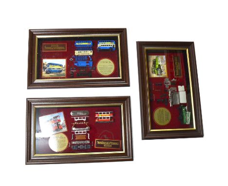 Matchbox Models of yesteryear framed die-cast models, three including Yorkshire Steam Wagon, limited edition no. 2650, Samuel