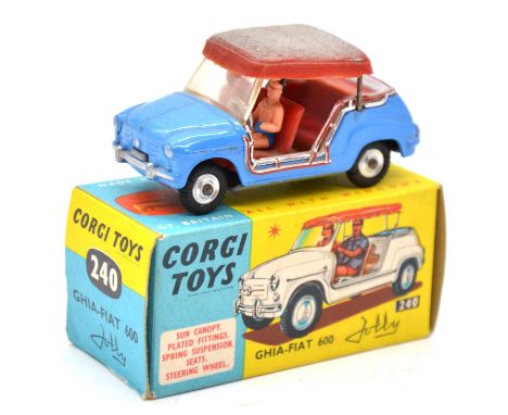 Corgi Toys die-cast model ref 240 Ghia-Fiat 600, boxed with figures and model club leaflet (one tire missing).