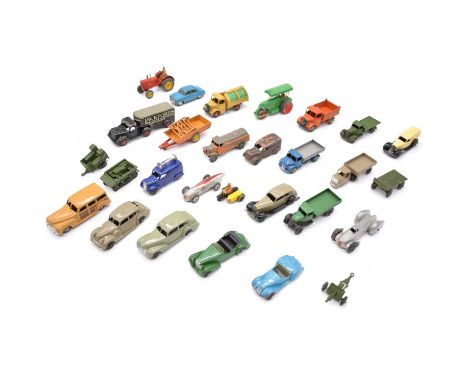 Dinky and other die-cast models and vehicles, one tray of loose examples including military cooking trailer; AA motorcycle wi