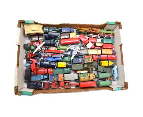 Die-cast models and vehicles, one tray of loose playworn and re-painted models, mostly Dinky Toys and others, including Rover