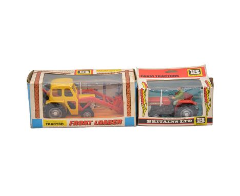 Britains Farm toy models, two including ref 9572 Massey Ferguson tractor with front loader; ref 9520 Massey-Ferguson tractor,