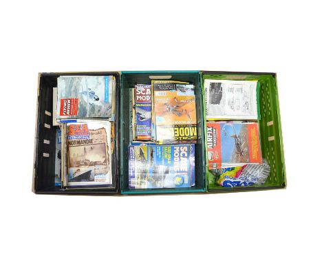 Three trays of model magazines and catalogues, including Airfix, Scale Model International, and othersQty: 3 trays