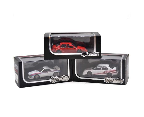 HPI-Racing die-cast model vehicles, three including ref. 8042 Alfa Romeo 155V6 TI, white body with red stripes, 1:43 scale; r