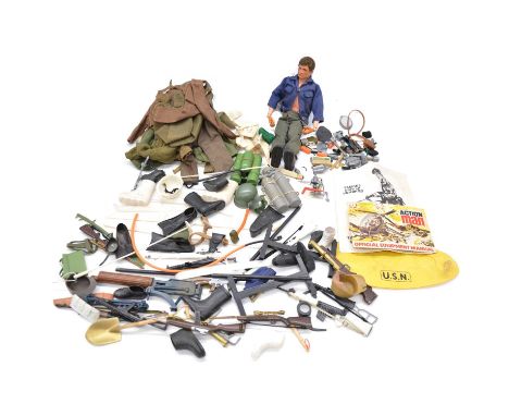 Action Man by Palitoy, one figures and a good selection of accessories weapons and clothing. 