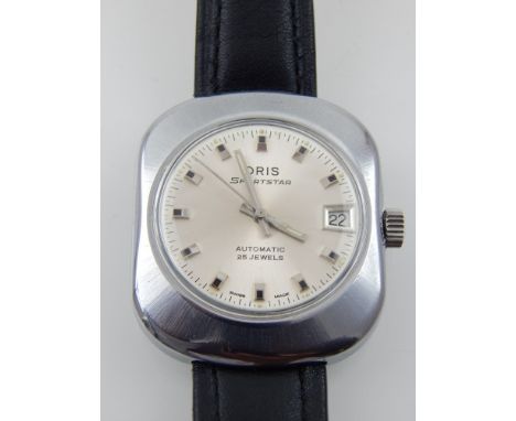 A 1970s gentleman's stainless steel Oris Sportstar automatic wristwatch, 28 jewel movement, the silvered dial with baton mark