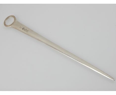 A George III silver meat skewer, George Greenhill Jones London 1781, with beaded ring handle. L. 28cm