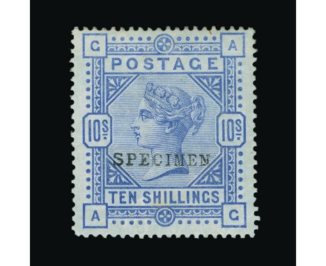 Great Britain - QV (surface printed) : (SG 177s) 1883-84 Blued paper 1s cobalt, AG, ovptd. SPECIMEN Type 9, a 'short' stamp f