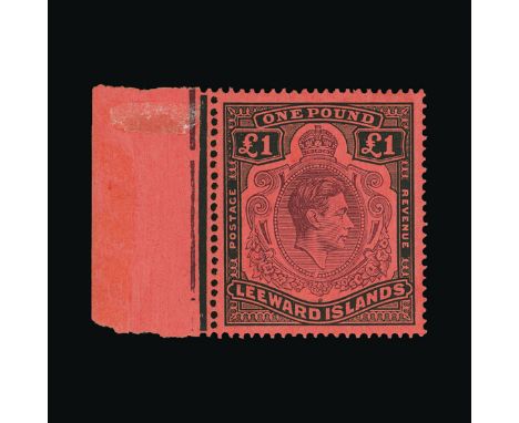 Leeward Islands : (SG 114ba) 1938-51 KGVI Definitive £1 Brown-Purple & Black/Salmon 'MISSING PEARL' flaw, u.m., (Diag gum cre