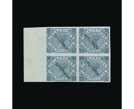 Great Britain - Telegraphs : (SG T16) 1876 10s, IMPERF COLOUR TRIAL IN SLATE-BLUE, block of 4, ovptd. SPECIMEN Type 8, light 