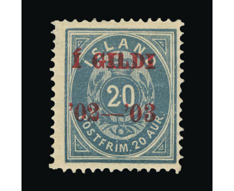 Iceland : (SG 61a) 1902-03 GILDI ovpt. perf 14 x 13½ 20a grey-blue, OVERPRINTED IN CARMINE, centred to right, small corner gu