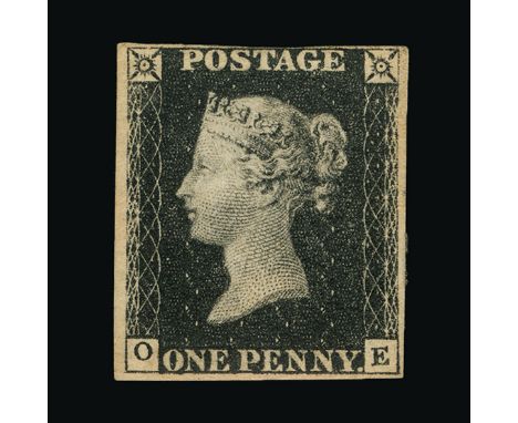 Great Britain - QV (line engraved) : (SG 2) 1840 1d black, plate 5, OE, 4 tiny to very good margins, light toning, part o.g. 