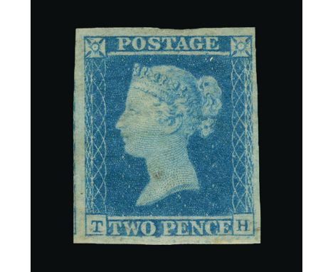 Great Britain - QV (line engraved) : (SG 13be) 1841 2d pale blue, plate 4, TH, 4 small to (mostly) large margins, with PROMIN