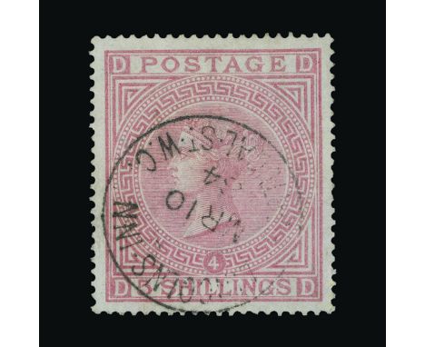 Great Britain - QV (surface printed) : (SG 130) 1867-83 wmk Anchor blued paper 5s rose, DD, well centred, light LINCOLN INN/P