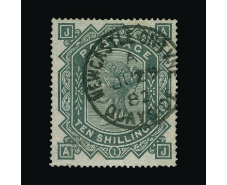 Great Britain - QV (surface printed) : (SG 135) 1867-83 wmk Anchor 10s greenish grey, AJ, centred slightly to NE, excellent c