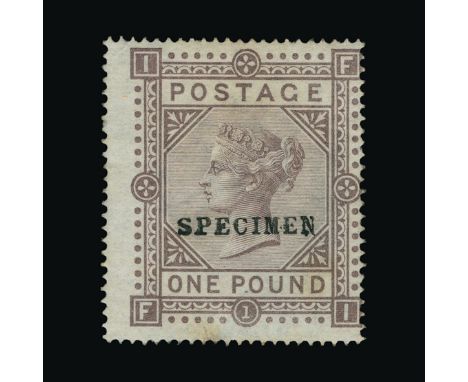 Great Britain - QV (surface printed) : (SG 129s) 1867-83 wmk Cross £1 brown-lilac, FI, ovptd. SPECIMEN, Type 9, centred to NE