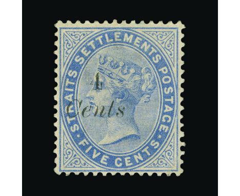 Malaya - Straits Settlements : (SG 72) 1884 '4 Cents' in black on 5c blue fresh m.m., very fine with large part original gum,