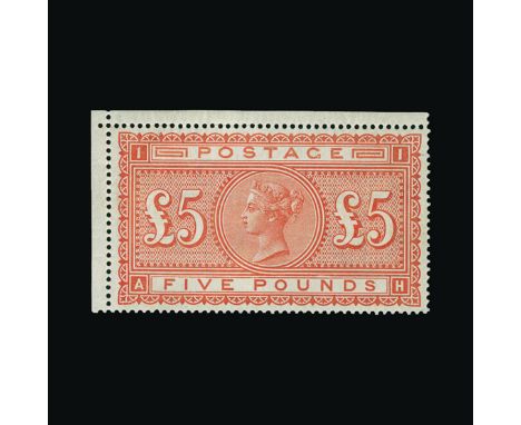 Great Britain - QV (surface printed) : (SG 137) 1867-83 £5 orange, AH, well centred example from NW corner of sheet, small pa