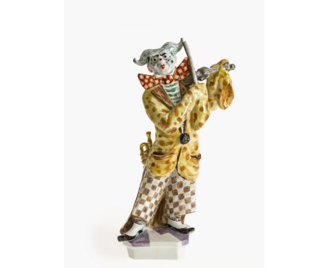 "Orchesterchef" (Clown mit Violine)Meissen, Peter Strang, 1989Orchesterchef Ludwig Zepner. Porzellan, Farb- und Goldstaffage.