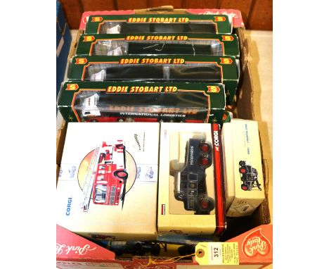 Quantity of modern Corgi including 9 Eddie Stobbart haulage lorries,CC10704 Scammell Highwayman flatbed trailer &amp; Cradled