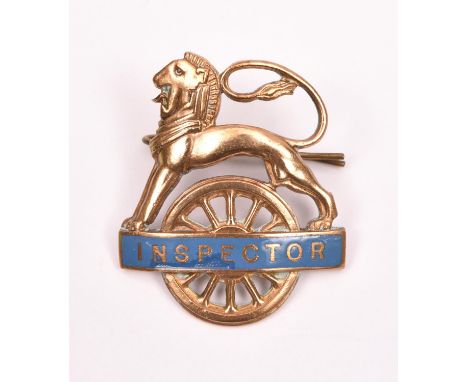 British Railways (Eastern Region) INSPECTOR cap badge. Brass and blue enamel lion over wheel, with 2 lugs to reserve. QGC, da