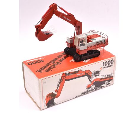 1000 Poclain Digging Shovel 1:50 scale. Finished in red and grey livery. Boxed, with packing. Shovel VGC light cleaning requi