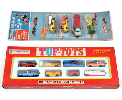 Lone Star TUF-TOYS 8 vehicle gift set containing, Mercedes sports car, plastic speed boat with metal trailer, Ford Thunderbir