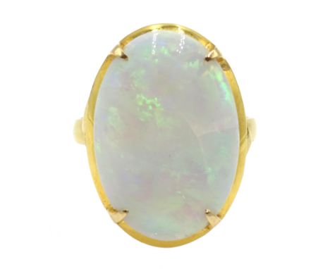 Gold single stone oval opal ring stamped 14K 585 Condition Report opal 18mm x 13mm, size M-N4.75gmClick here for further imag