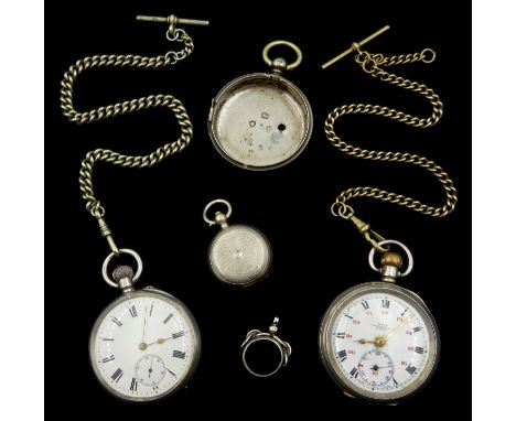 Continental silver pocket watch stamped 935, Kays Universal Lever Swiss made silver pocket watch both with plated chains, par