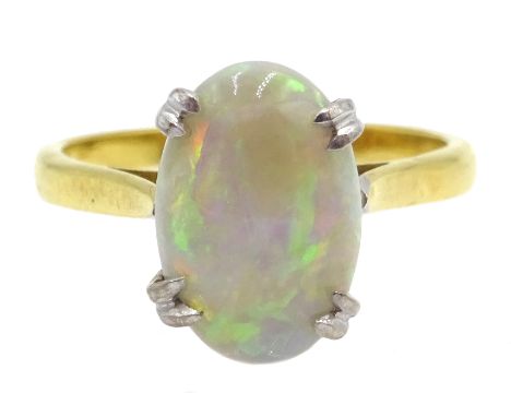 18ct gold single stone oval opal ring, London 1978 Condition Report Approx 3.76gm, size N-O opal = 12mm x 8mm Click here for 