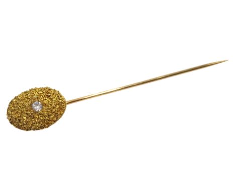 Gold single stone diamond stick pin stamped 14K, cased Condition Report Approx 3.06gm Click here for further images, conditio