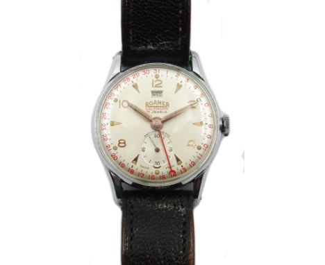 Roamer Calendar antimagnetic gentleman's wristwatch manual wind, on leather strap Condition Report Ticking away, clean dial, 