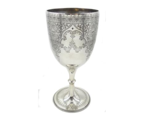 Silver goblet bright cut decoration by Walker and Hall, Sheffield 1902, approx 9.2oz   Condition Report Height = 20cmClick he