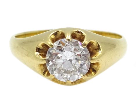 Gold round brilliant cut single stone diamond ring, stamped 18ct, diamond approx 1.90 carat Condition Report Approx 8gm, size