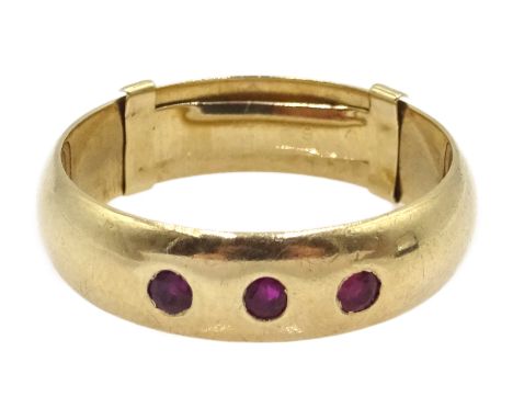 9ct gold three stone ruby gypsy ring hallmarked Condition Report 5.6gmsize U-VClick here for further images, condition, aucti