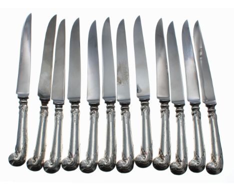 Set of twelve Edwardian silver pistol handled knives,&nbsp;with steel blades, maker Harrison Brother &amp; Howson (George How