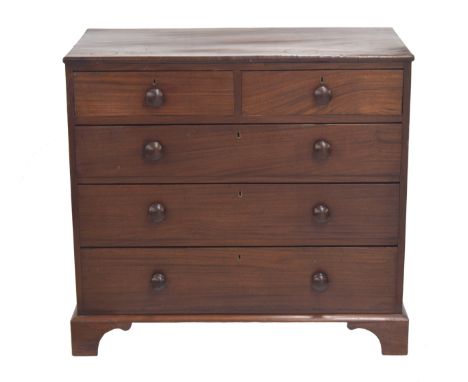 19th century mahogany chest of drawers, the plain top over two short and three long graduated drawers raised on bracket feet,