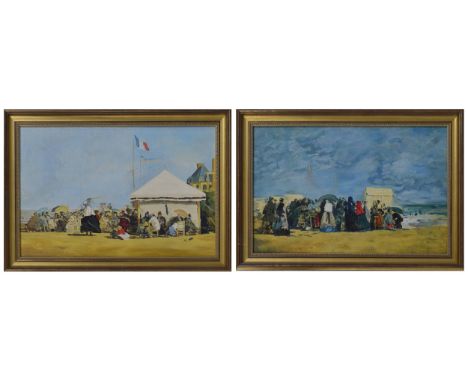 Arthur Rowlands (1904-2000) - figures on a beach with bathing huts nearby, inscribed on the frame verso 'Mr Rowlands' also a 