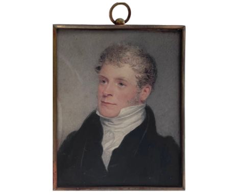 English&nbsp;School (19th century) -&nbsp;portrait miniature of a gentleman, head and shoulders wearing a black coat, waistco